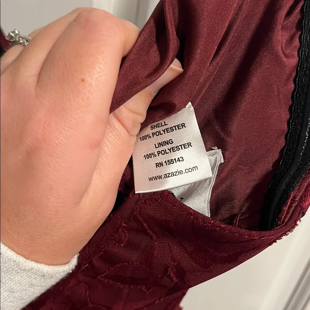 Azazie Atelier Delphina Strapless Dress in Floral Burnout Pattern Cabernet Color - Image 10