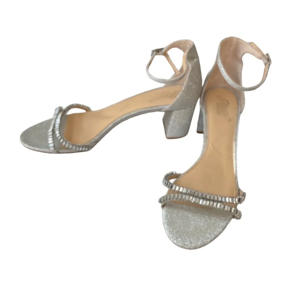 Jewel Badgley Mischka Joanne Strappy Block Heel Silver Size 10 - Image 11