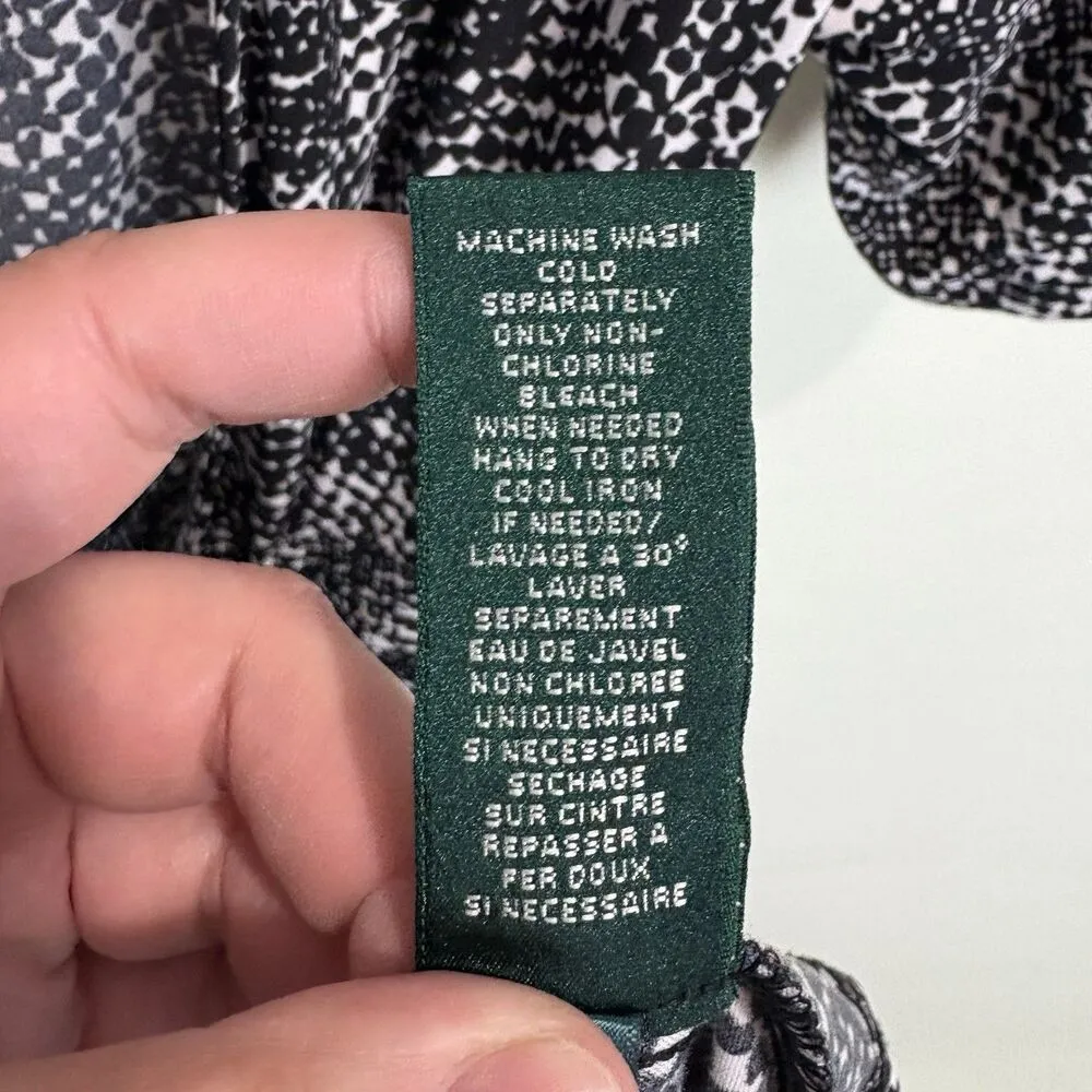 RALPH LAUREN Elbow Sleeve Midi Stretch Knit Wrap Dress Sz 10 Black White Print - Image 6