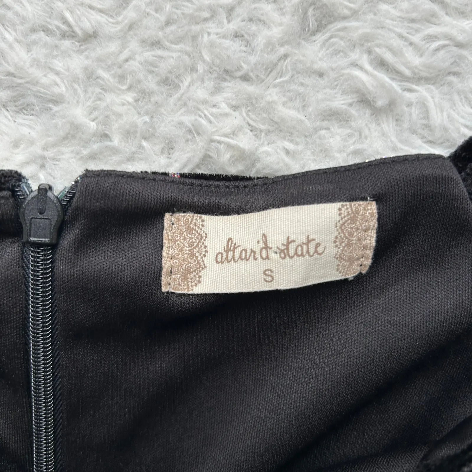 Altar'd State Black Velvet Silver Sparkly Crescent Moon Cutout Dress Size Small - Image 11