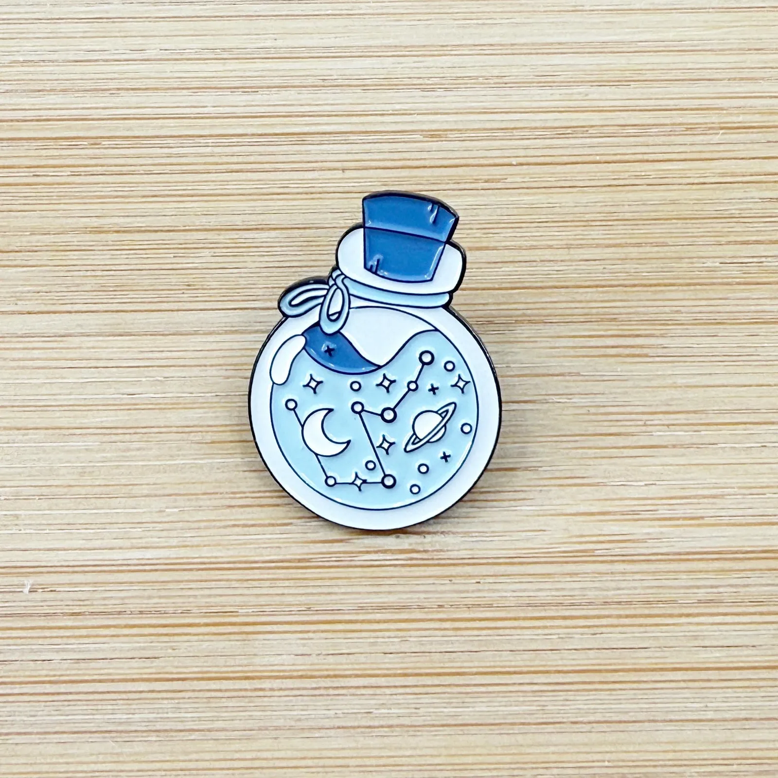 Galaxy in a Bottle Soft Enamel Pin – Cosmic Moon & Stars Pin Blue - Image 3