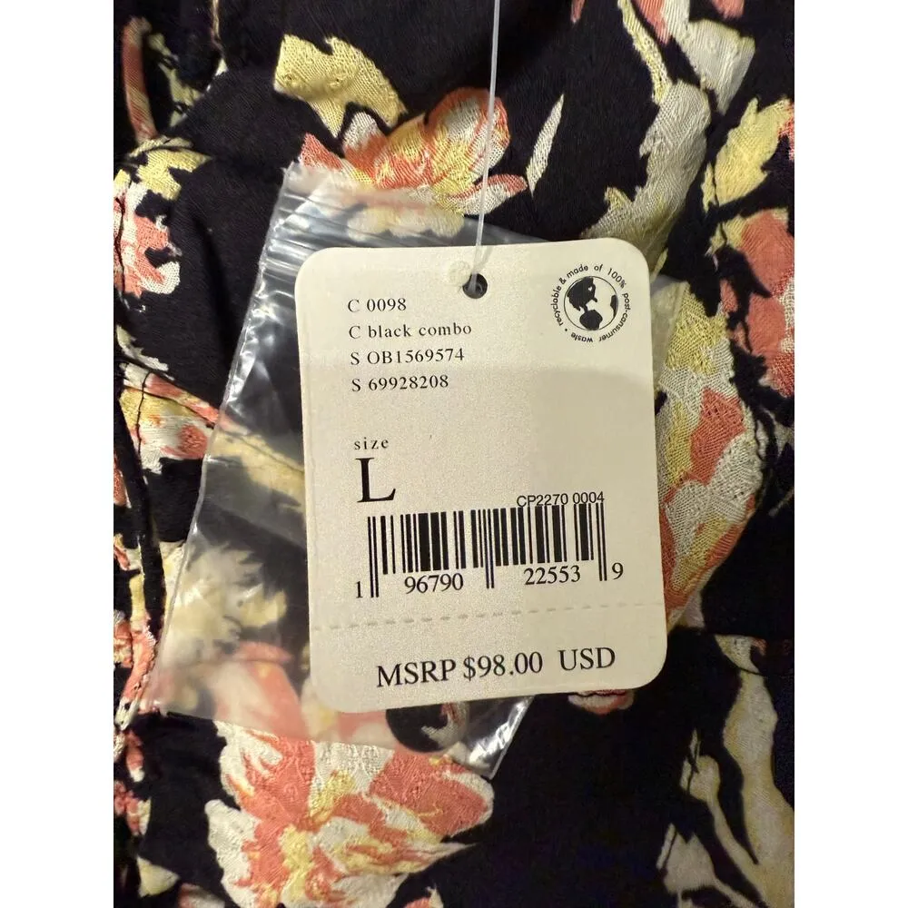 Free People Hilary‎ Floral Boho Cottage Ethereal Top Large Black - Image 4