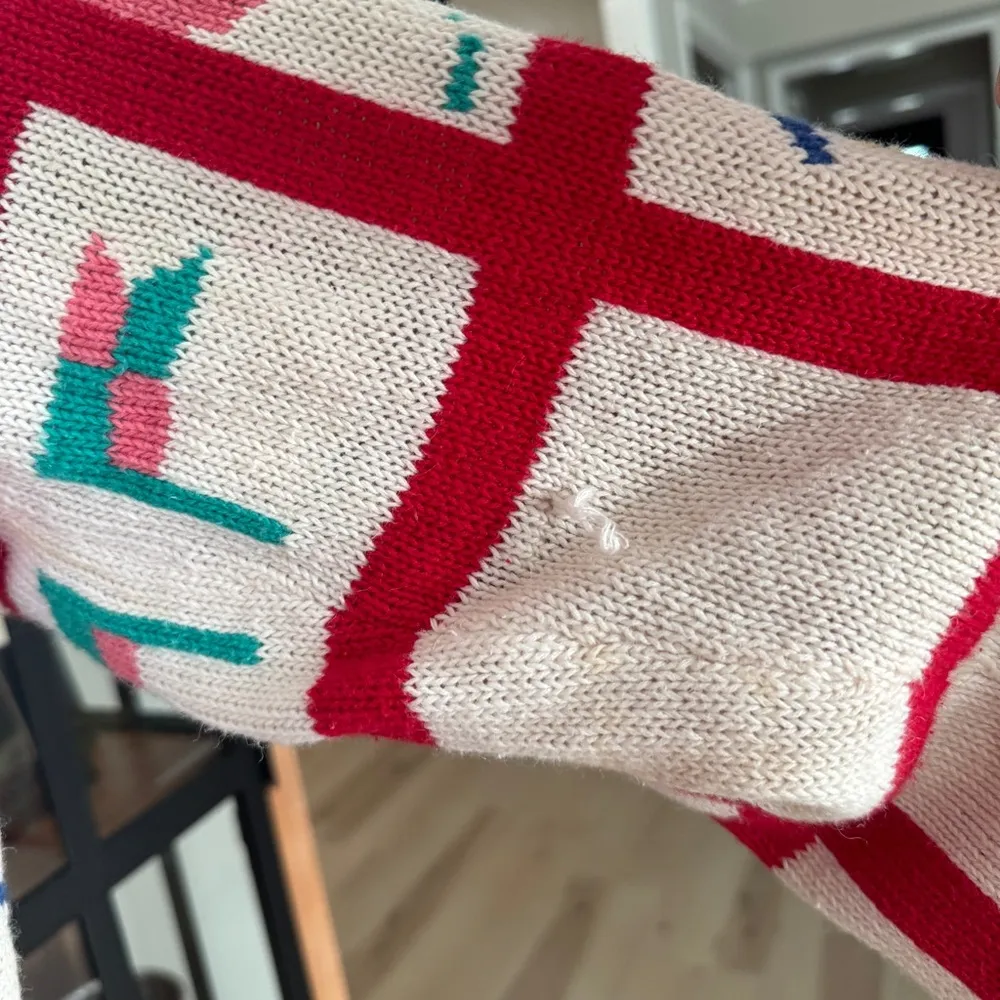 Vintage 80s nautical knit cardigan Allen Solly Sweater Boats Plane patchwork Red Size M - Image 8