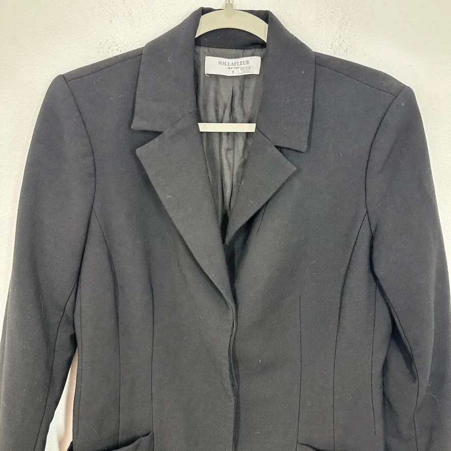 MM. La Fleur Black Wool Blend Blazer Jacket Size 8 Single Button Pockets - Image 3