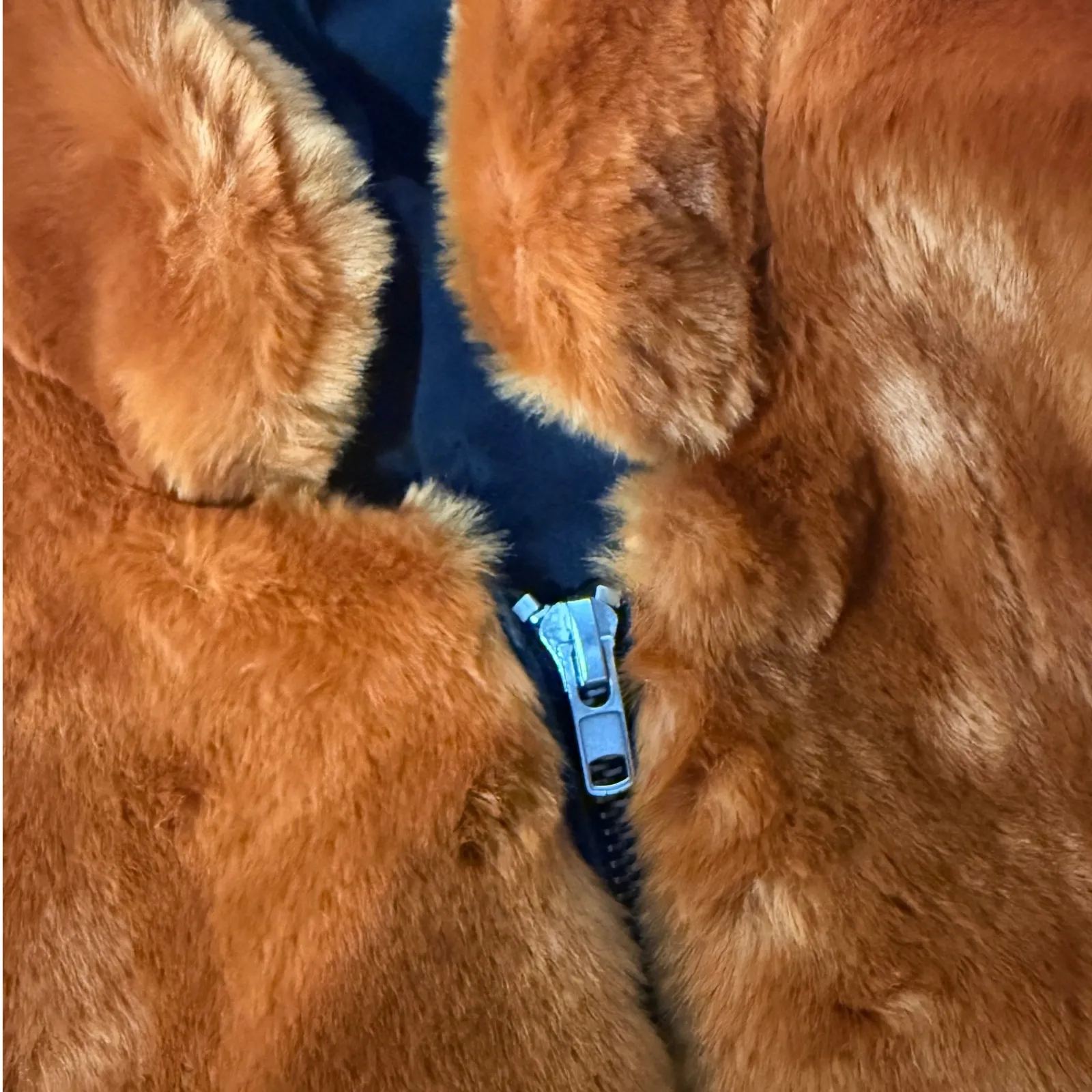 Free People Women's Faux Fur Bomber Jacket M Terracotta Zip Up Plush Teddy Coat - Image 6