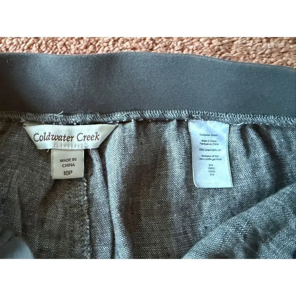 Coldwater Creek 100% Linen Pull On Pants Straight Leg Gray 10P - Image 2