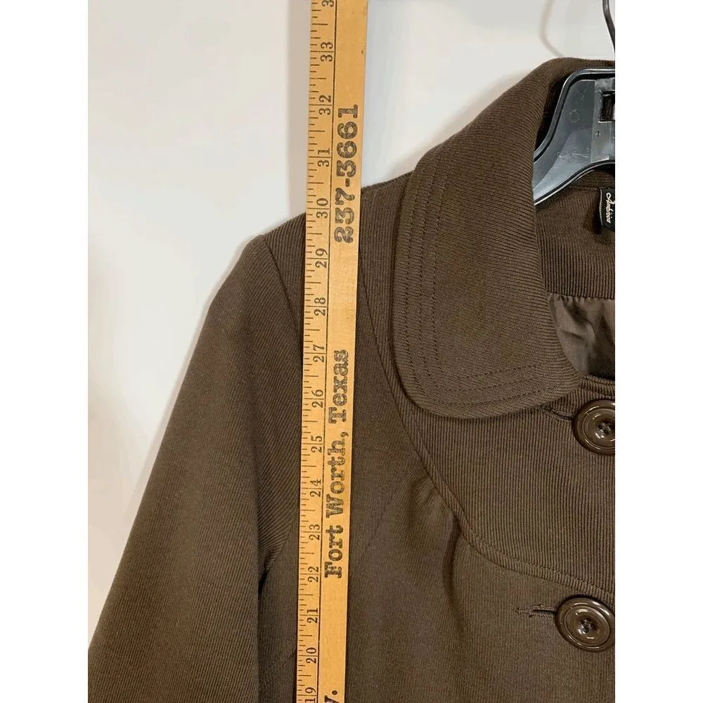 Ambition Womens Button Front Collared 3/4 Flared Sleeve Coat Brown Size Small - Image 8
