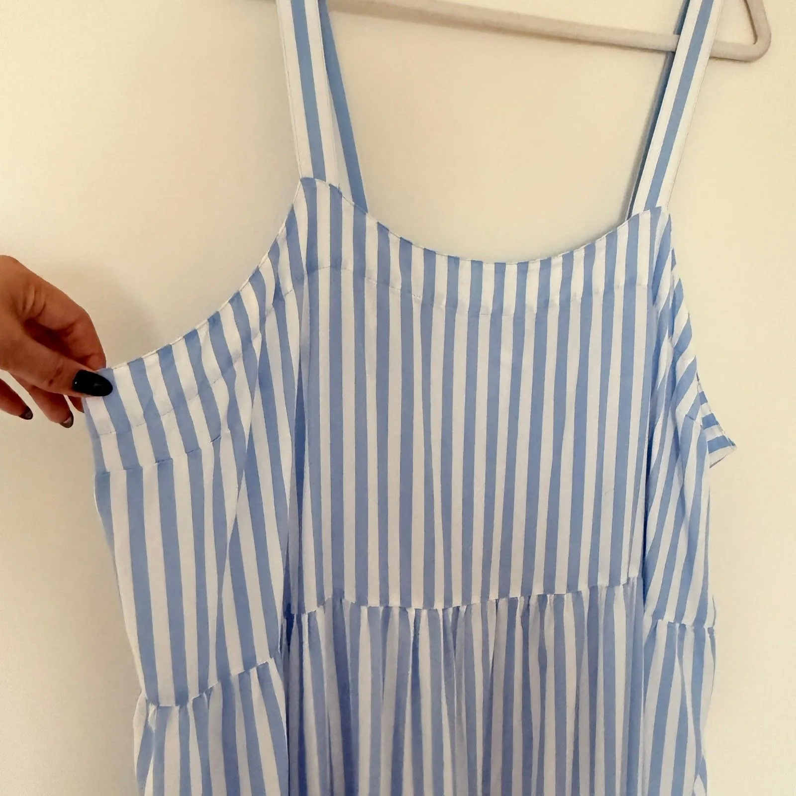 THE DROP Britt Light Blue Striped Tiered Maxi Tent Dress Coastal Grandma Chic 3X - Image 4