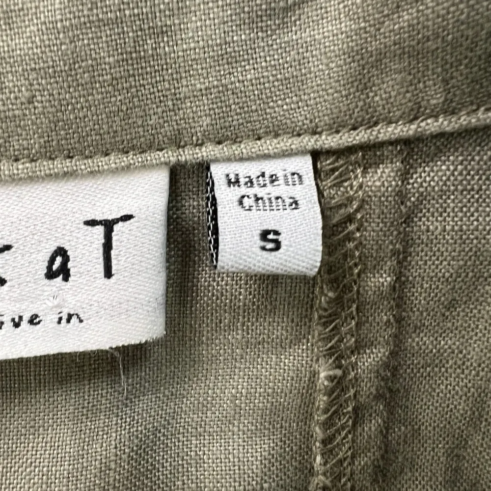 Habitat Linen Button Down Shirt Olive Green Long Sleeve Career Casual Size Small - Image 4