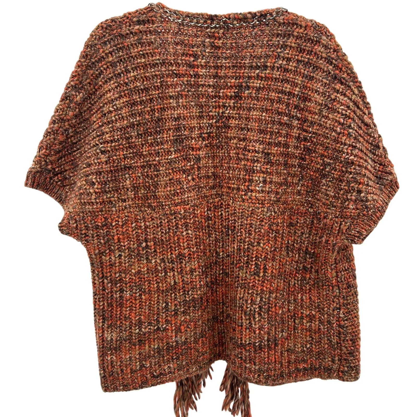 Chicos Boho Katarina Cardigan Sweater Brown Marled Knit Fringe Chain Sz 1 Medium - Image 2