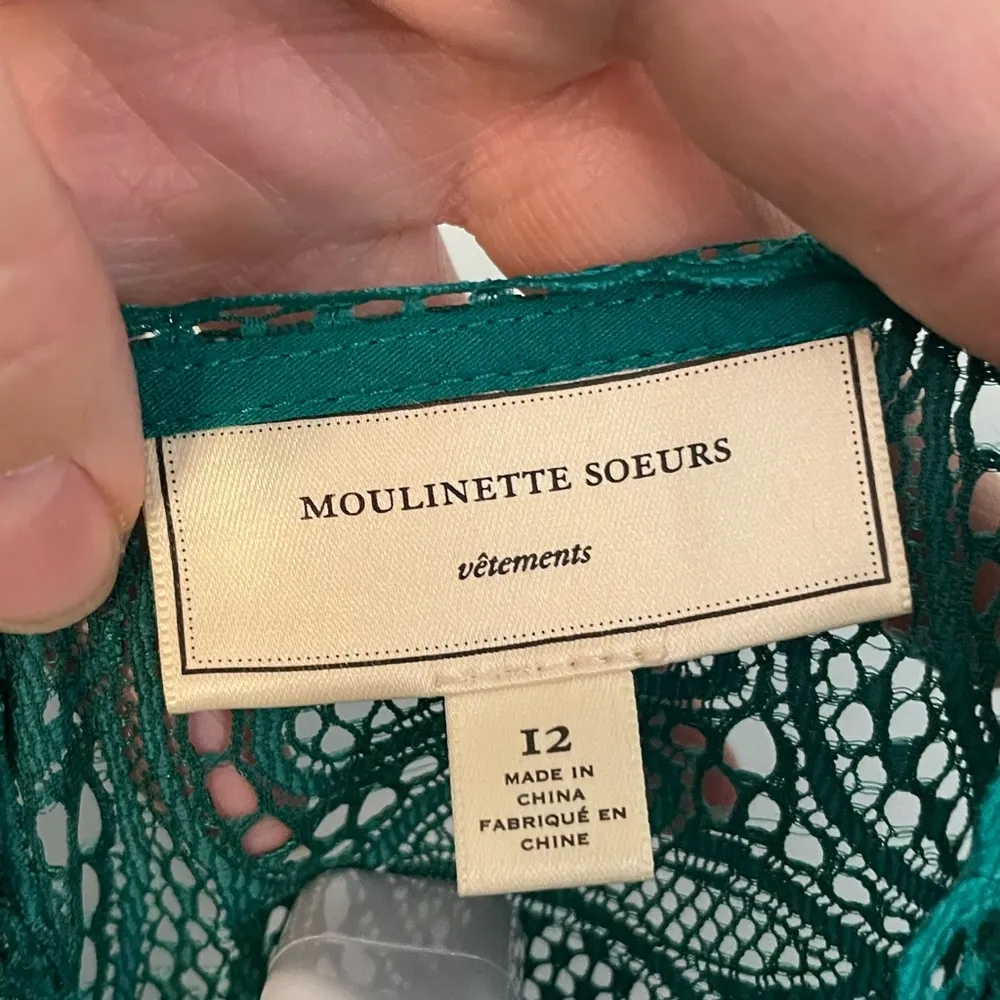Anthropologie Moulinette Soeurs Green‎ Lace Cloaked Blouse size 12 - Image 3