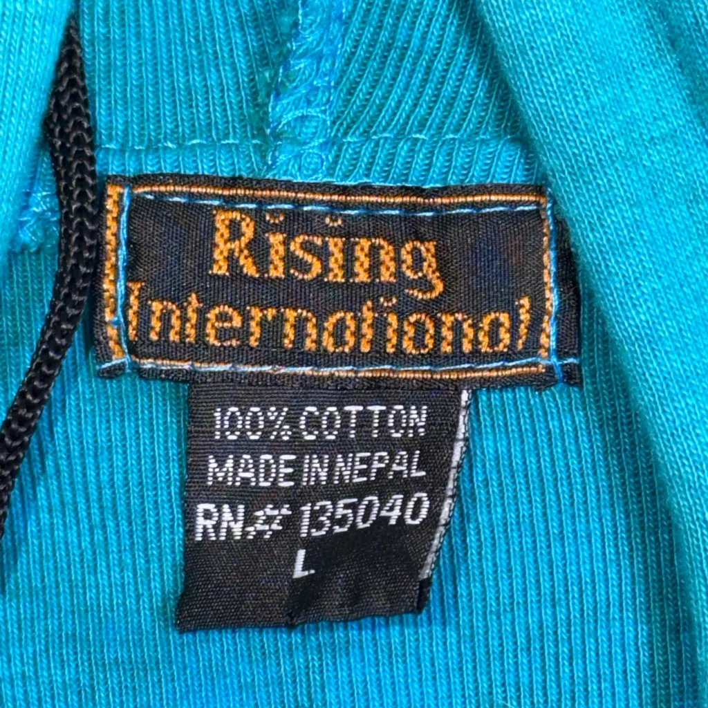 Rising International Boho Hippie Full Zip Hooded Jacket Patchwork Artsy Gypsy L Blue Size L - Image 4