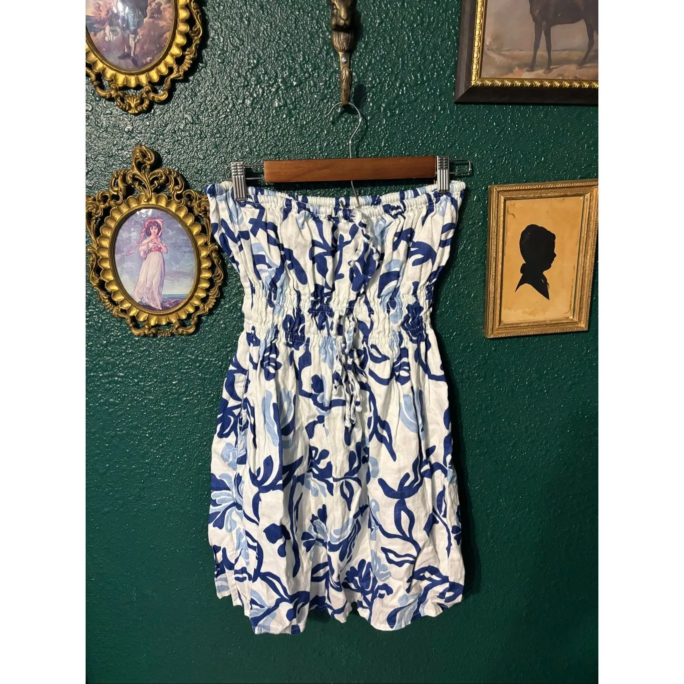 Faithfull the Brand Palmira 100% Linen Floral Strapless Mini Dress Small - Image 3