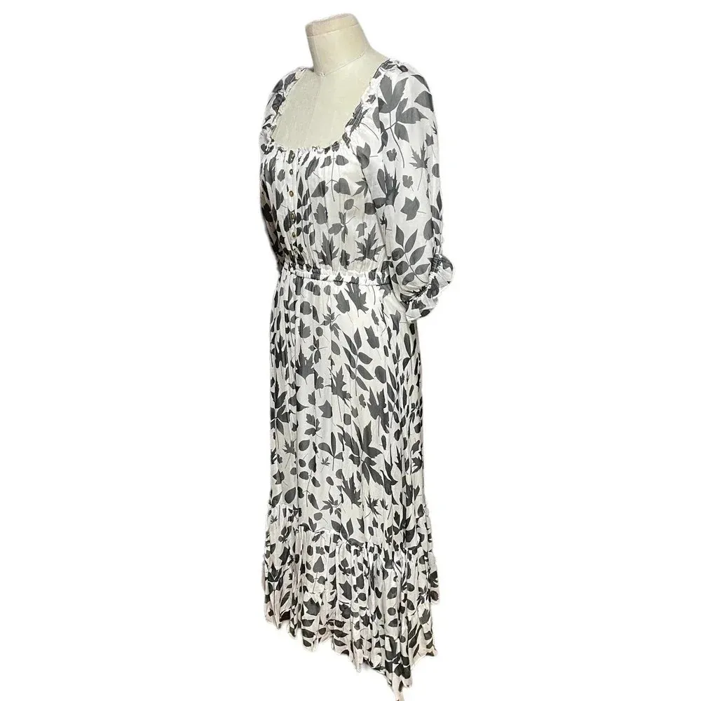 Carolina K for Free People Alexa Maxi Dress White Black Leaves Size Small‎ - Image 6