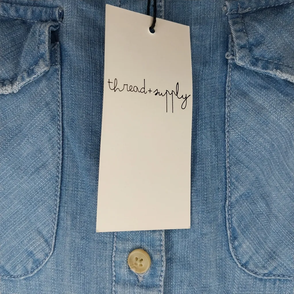 Thread And Supply Chambray Light Blue Denim Button - Image 8