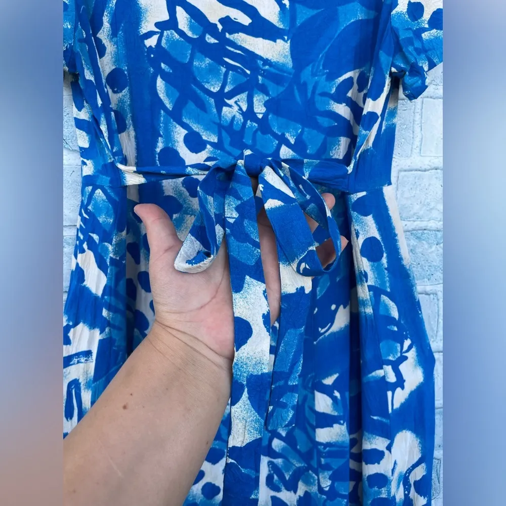 jams world womens dress blue floral doodle ruffled hem waist tie vintage small - Image 10