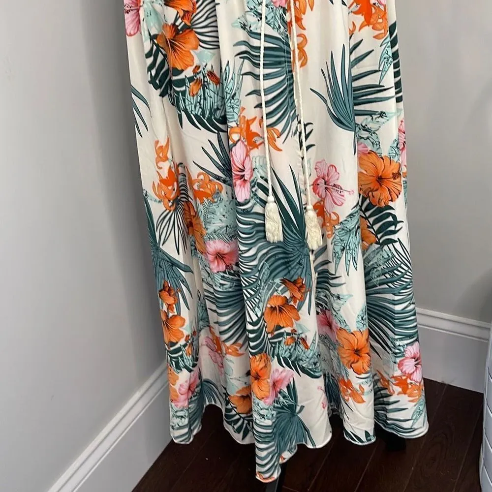 Milumia‎ Women Button Up Floral Print Party Split Flowy Maxi Dress. Size Large. Green - Image 5