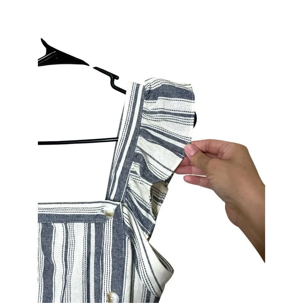 Ella Moss Stacy Linen Blue White Striped Midi Dress‎ Size M - Image 5