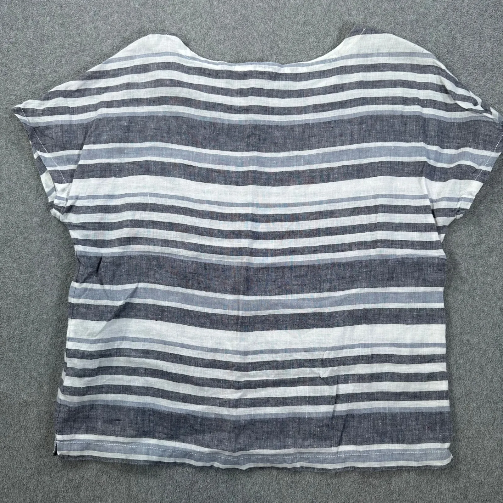 Artisan NY 100% Linen Striped Short Cap Sleeve Top Women's Medium Gray/Blue - Image 7