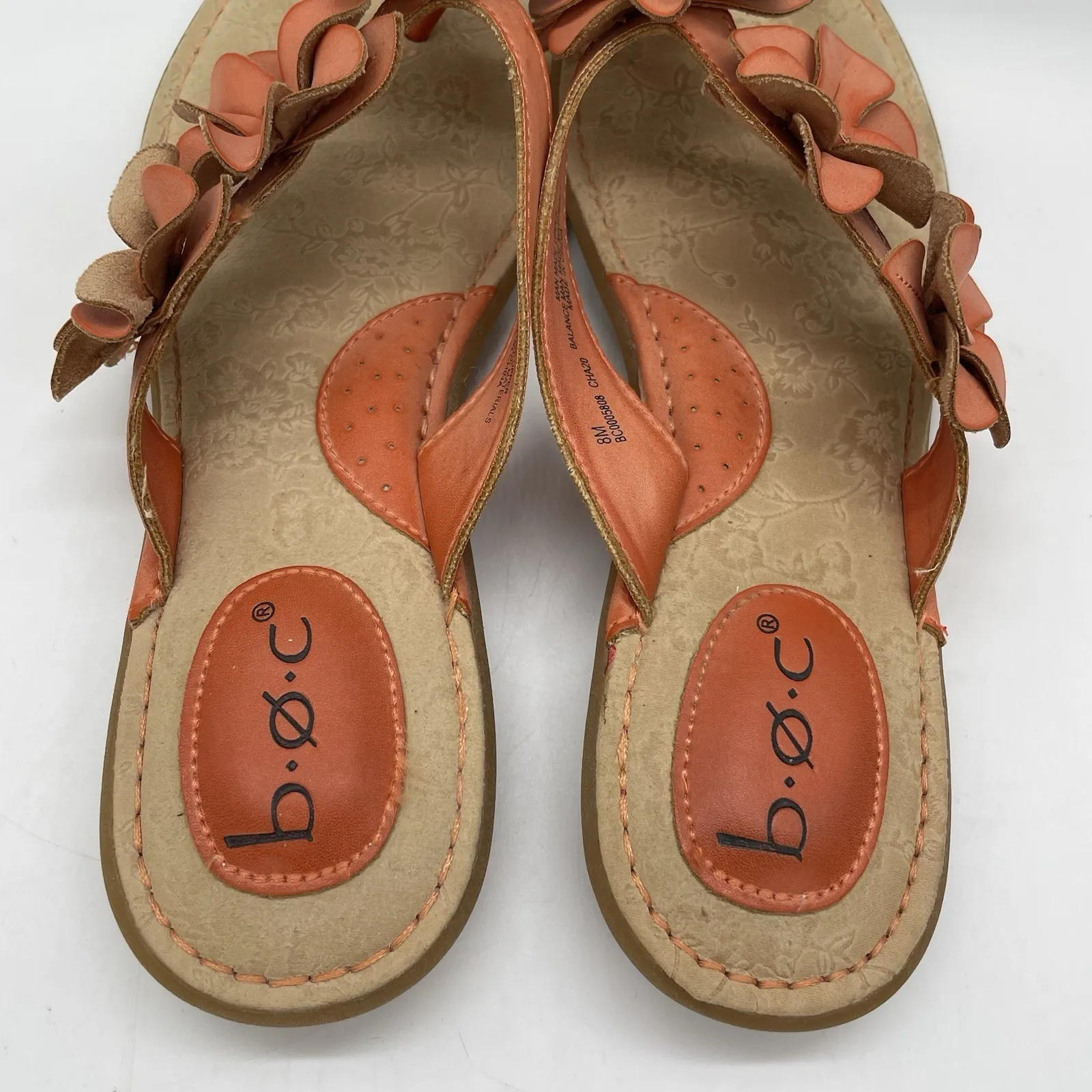 BOC Børn Womens 8 Thong Sandals Orange Vegan Leather Flower Flip Flop Slide Shoe - Image 5