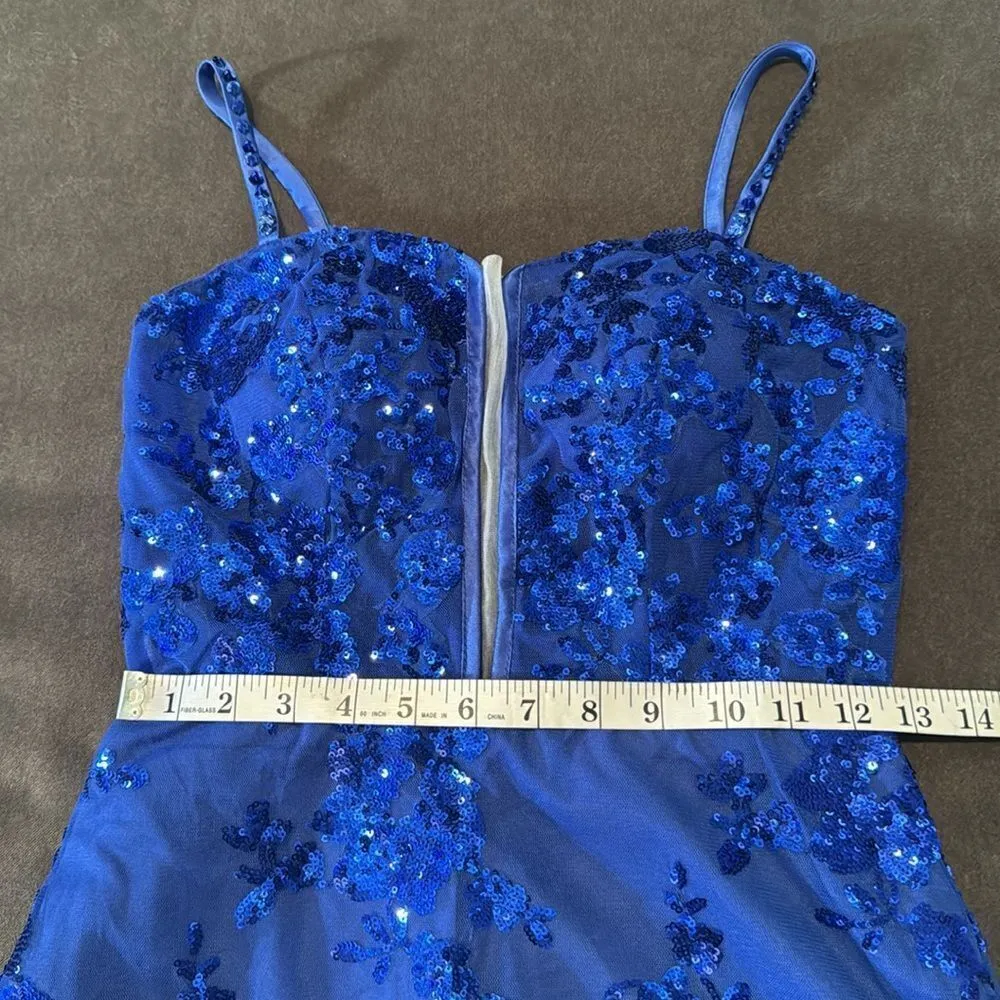 Women’s Blue Sparkly Mermaid Fit Prom Party Dress CrissCross Straps Size 2 NEW - Image 8