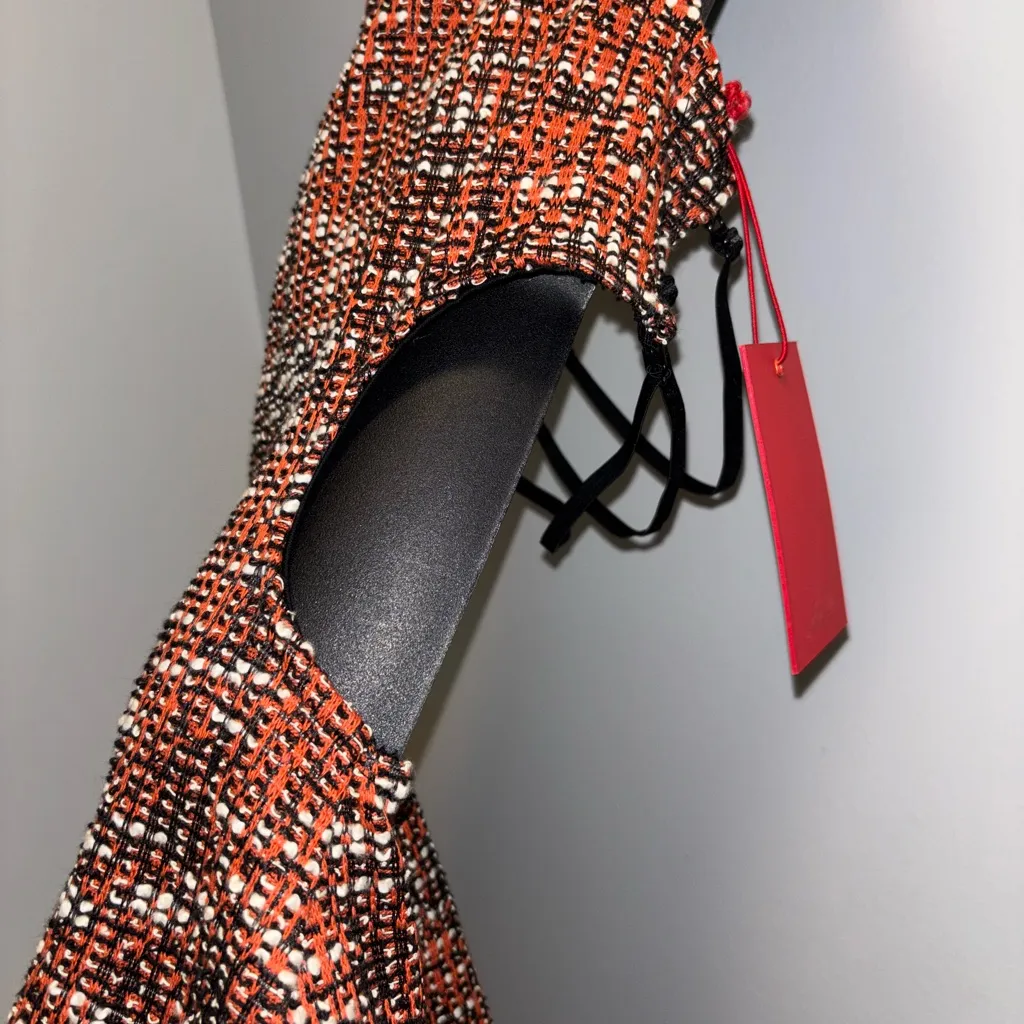 NWT Coucoo Backless Mini Orange Dress Tweed Size S Black - Image 4