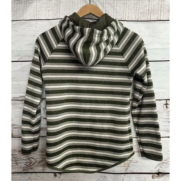 Eddie Bauer Women's Striped Fleece Pullover Hoodie Sweatshirt‎ Cream Green XS - Image 10
