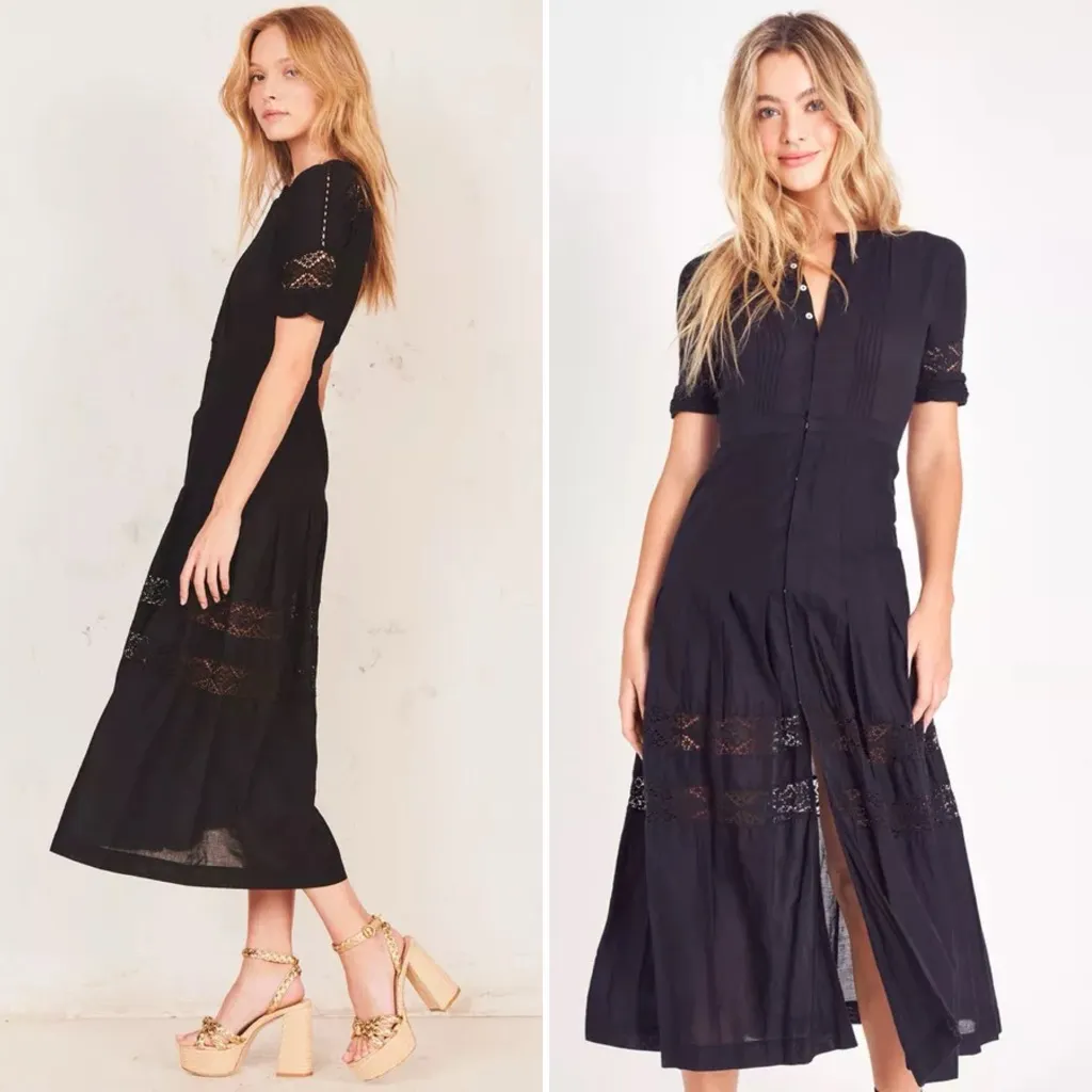 NWT LoveShackFancy
Edie Lace Short Sleeve Midi Shirt Dress in Black Size XS - Image 6