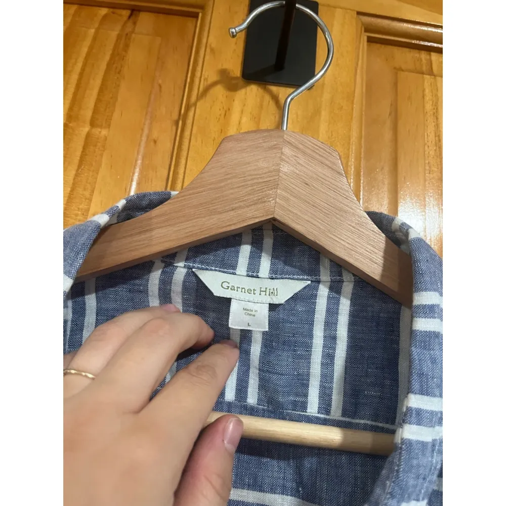 Garnet Hill Easy Linen Tunic Chambray Blue Striped Shirt Top Blouse Lagenlook - Image 3