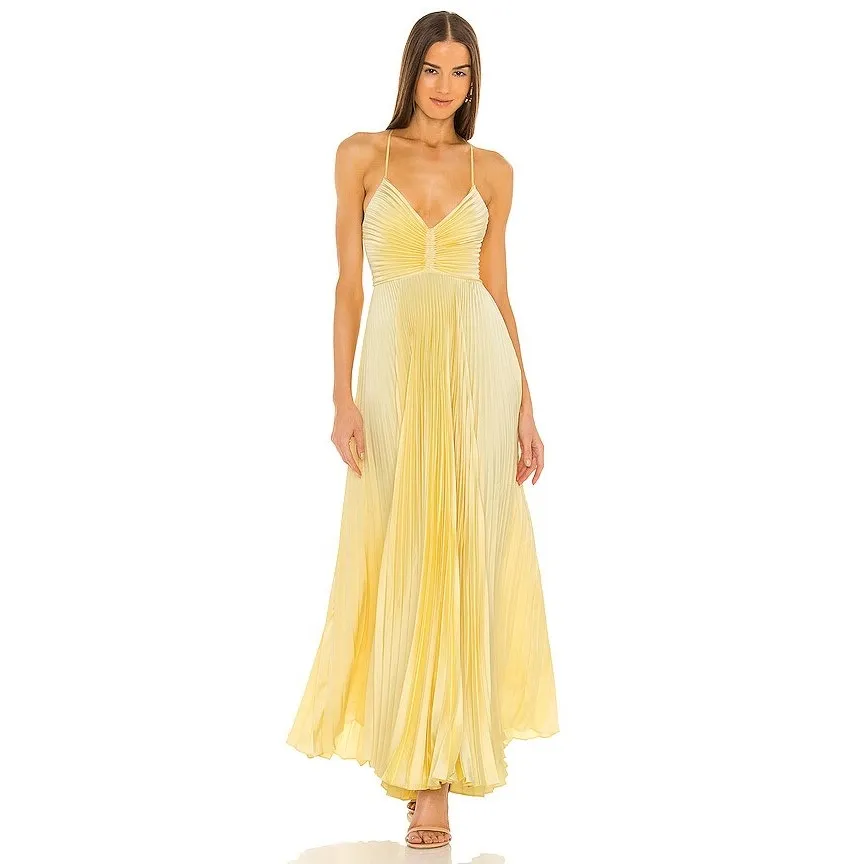 A.L.C. Aries Dress in pina yellow pleated maxi ALC size 4 - Image 14