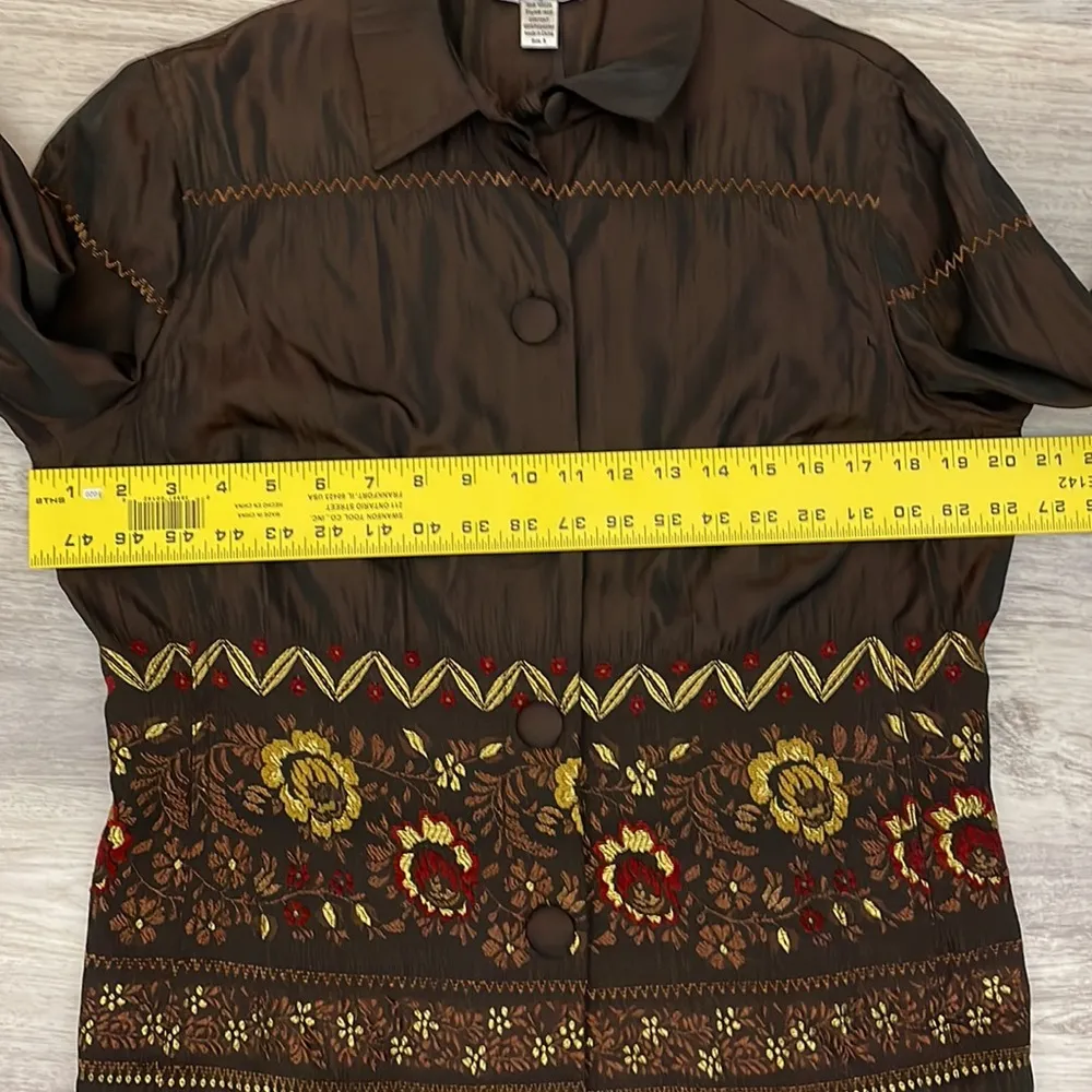 The Travel Collection Brown with Embroidered Flower Design Button Down Jacket 8 - Image 10