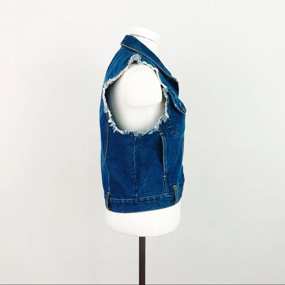 Vintage Distressed Denim Vest | Size S Blue - Image 7
