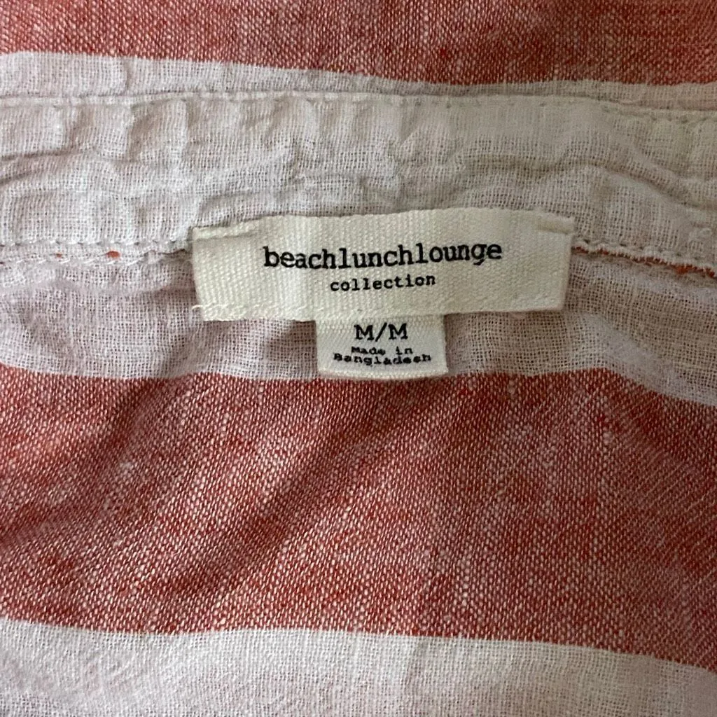 Beach Lunch Lounge Striped Button Up Top Medium Linen Look Sleeveless - Image 3