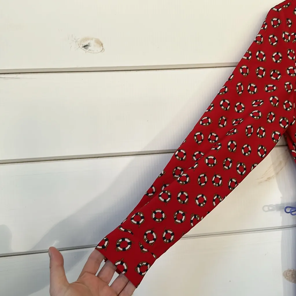 Talbots Vintage 80’s Red Nautical Button Front Shirt Dress Belted Midi Size 6 - Image 7