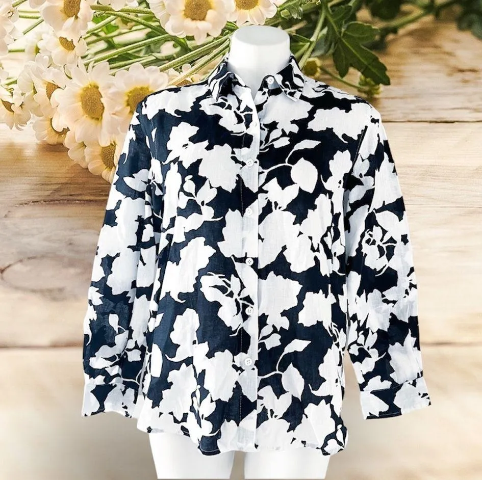 J.Jill Linen Button Front Collared Shirt, White & Black Size XS Retail $99 - Image 9