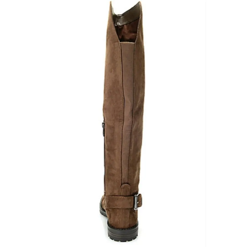 EUC G H BASS India Over the Knee Brown Faux Suede Flat Boots with Buckle Sz 5.5 - Image 10