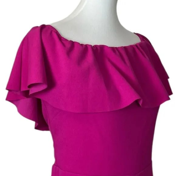 Bebe Jumpsuit Off Shoulder Straight Leg Crepe Hot Pink Fuchsia Women’s Size 12 - Image 8