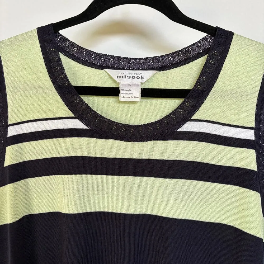 Vintage Misook Lime Navy Stripe Nautical Summer Knit Top Vacation Travel Large - Image 6