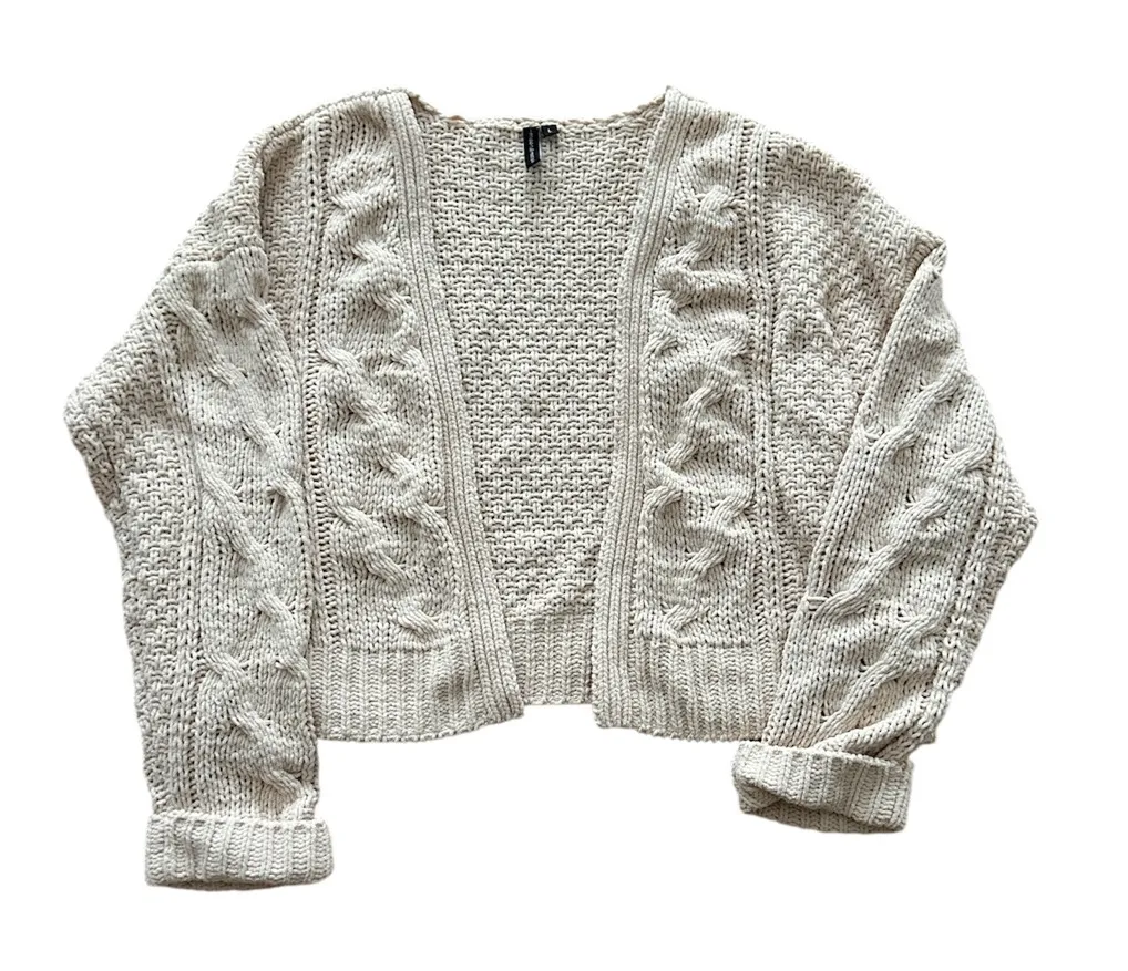 Moon & Madison Chunky Cable Knit Open Sweater Cardigan Women’s Large Cream Ivory White - Image 1