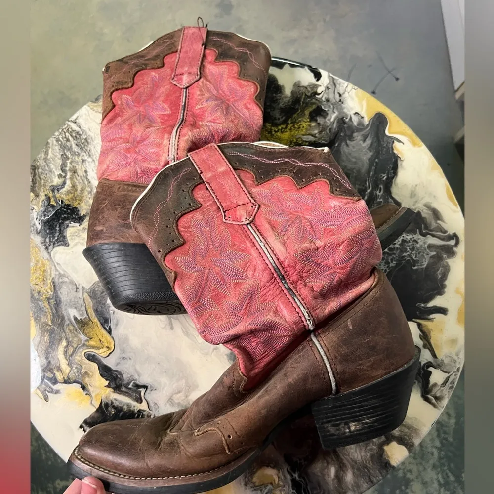 Tony Lama Pink Brown Leather Western Boots - Image 7