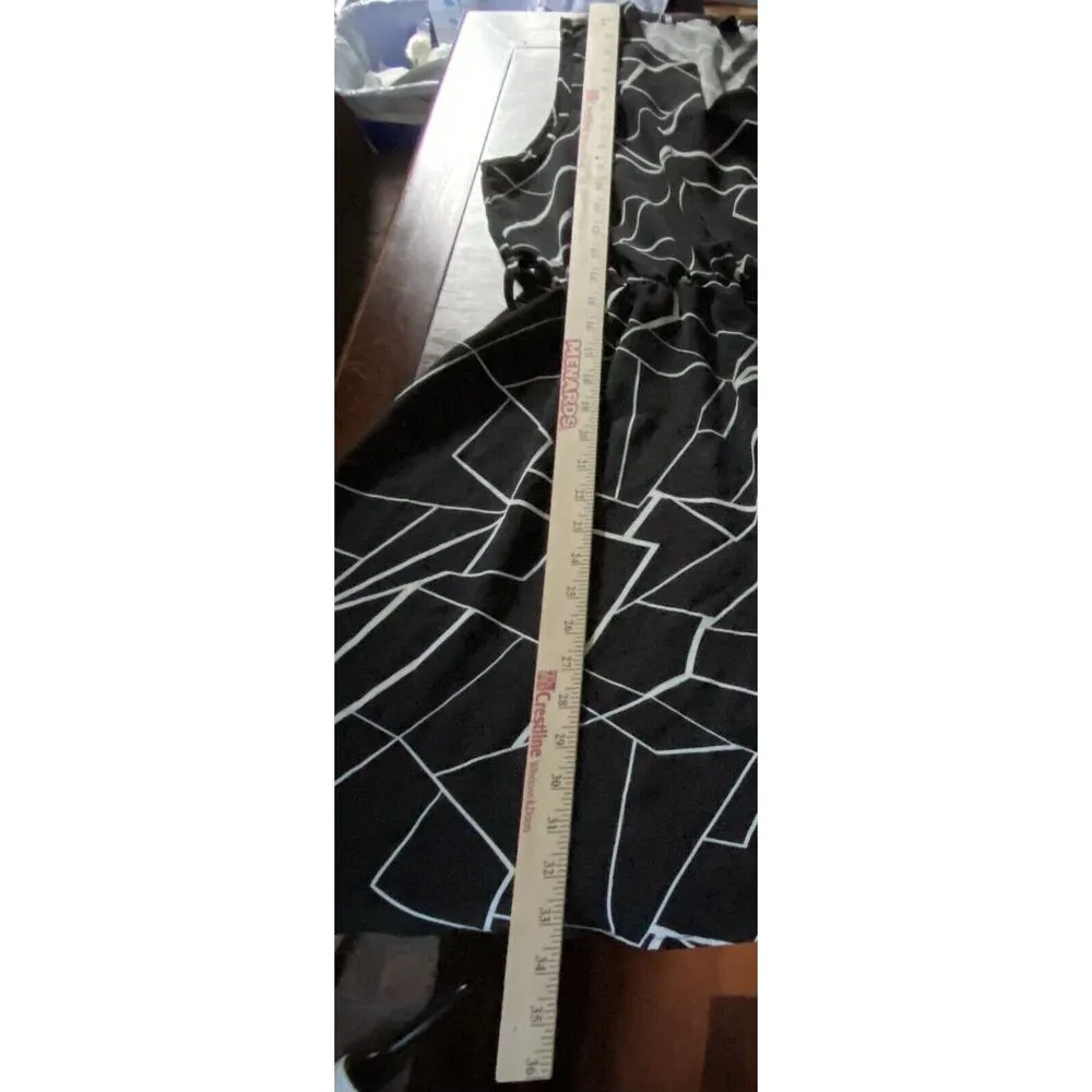 Shein Black White Midi Dress A Line Flair Medium Geometric Concert Night Out - Image 6