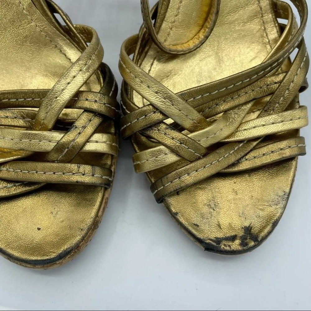 Coach Gold Strappy Sandals Cork Heels 7.5 - Image 8