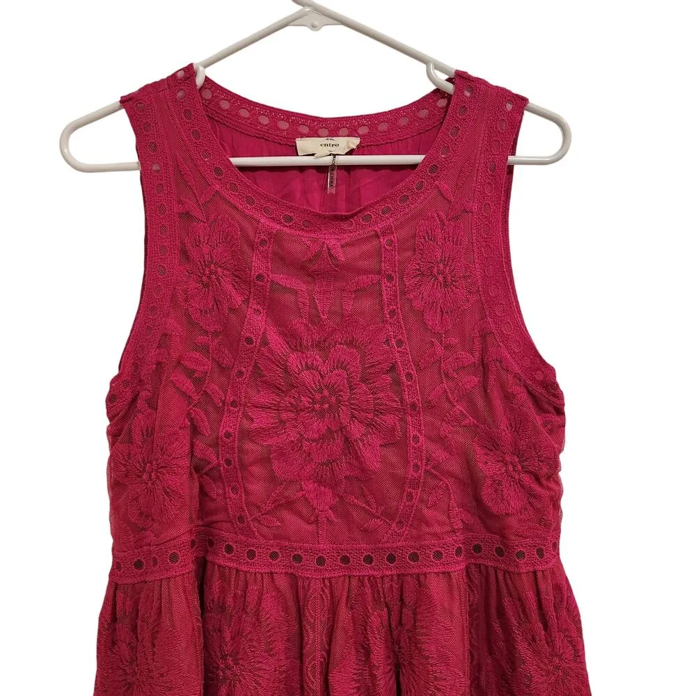 Entro Sleeveless Embroidered Lace Overlay Boho Blouse Pink Size Small - Image 3