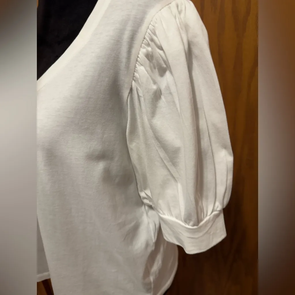 7 For All Mankind White Cotton Puff Sleeve Top size Large- minor flaw see photo - Image 3