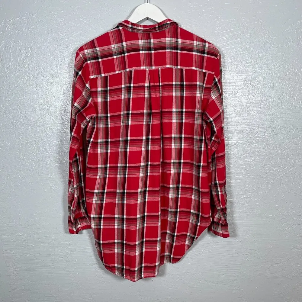 Denim & Supply Ralph Lauren Women M Red Black White Plaid Flannel Shirt Boho Size M - Image 7