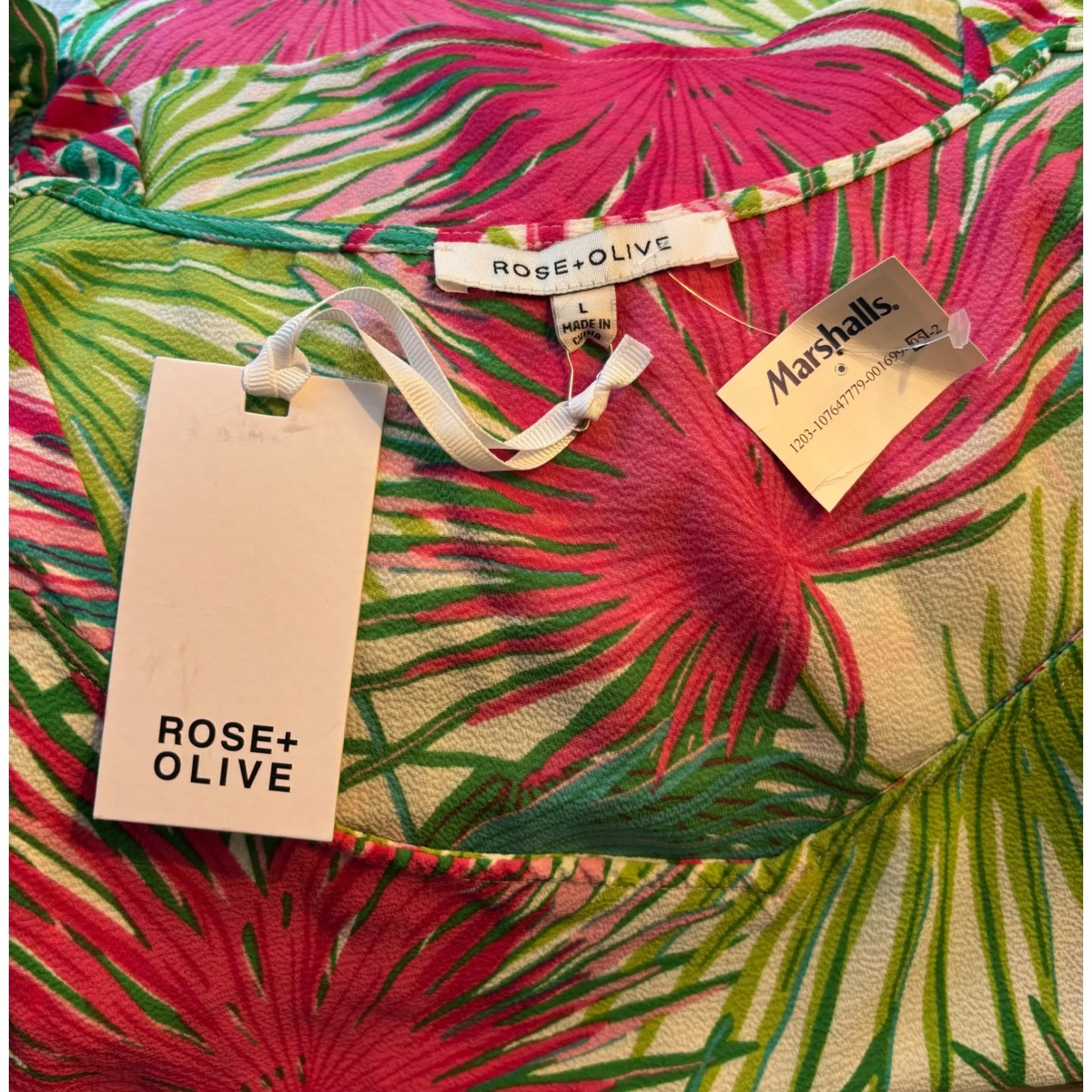 Rose + Olive Tropical Floral Tank Top – Size Large – NWT – Vibrant Palm Print - Image 2