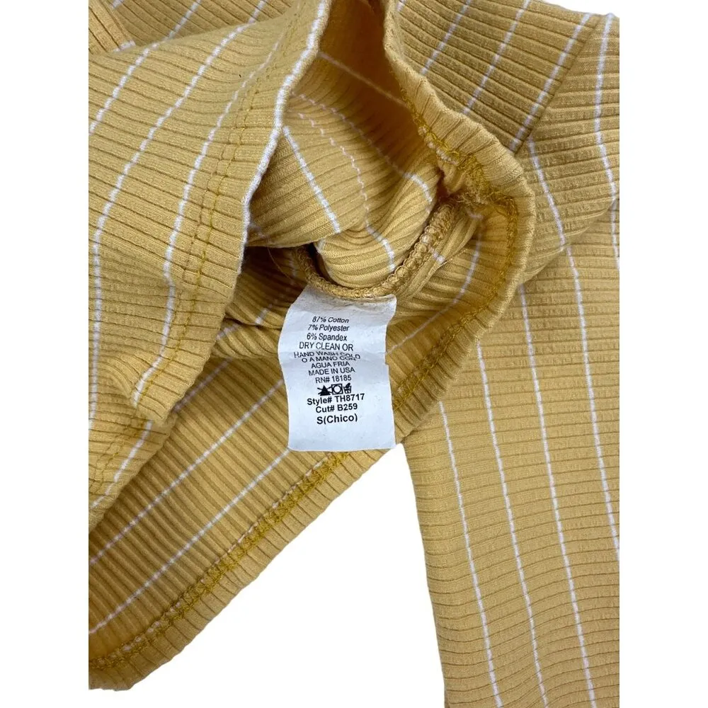 Audrey 3 + 1 - Flare Sleeve Striped Top in Mustard Yellow & White - Image 3
