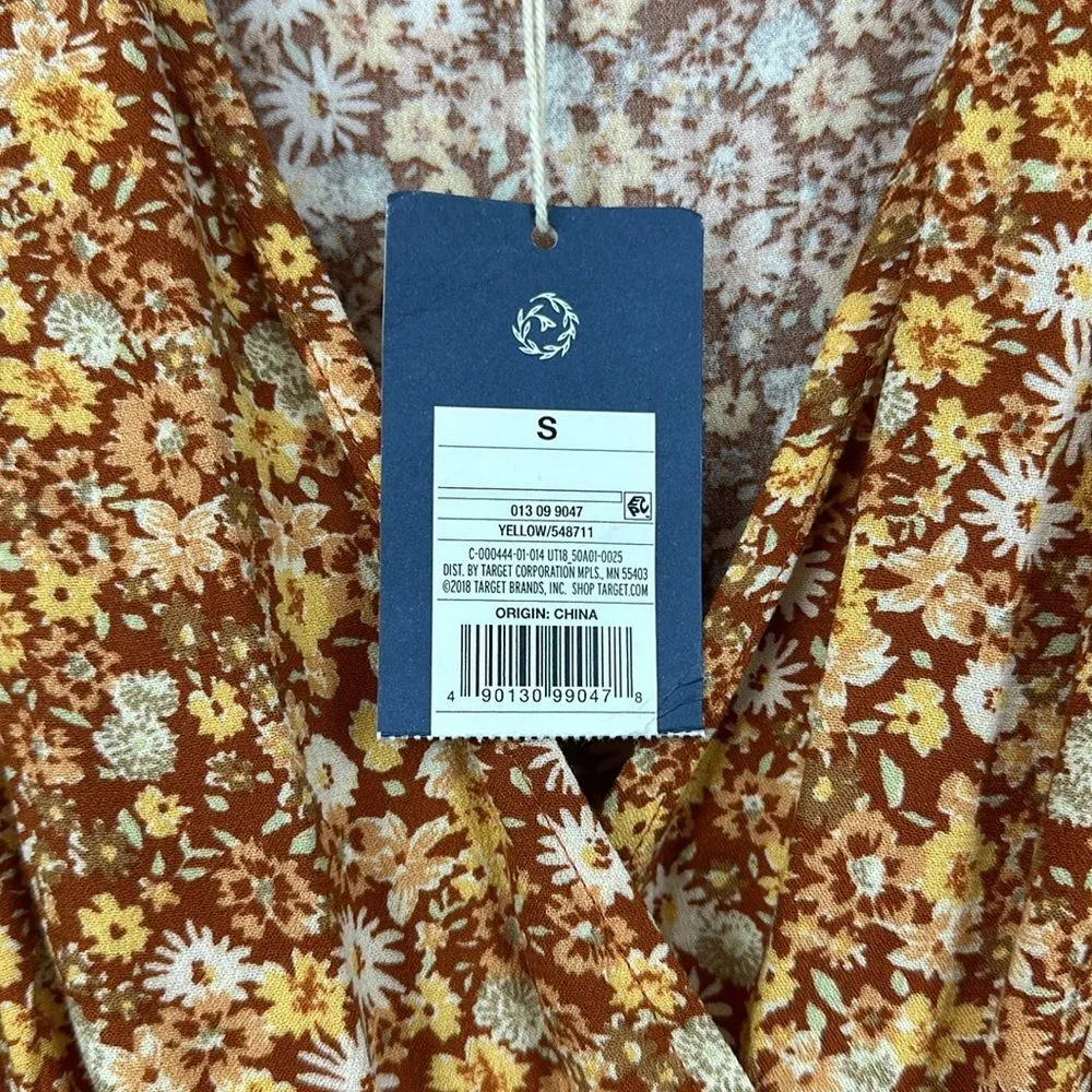 NWT Universal Thread Floral Wrap Sleeveless Women's Yellow and Brown Dress Sz S - Image 4