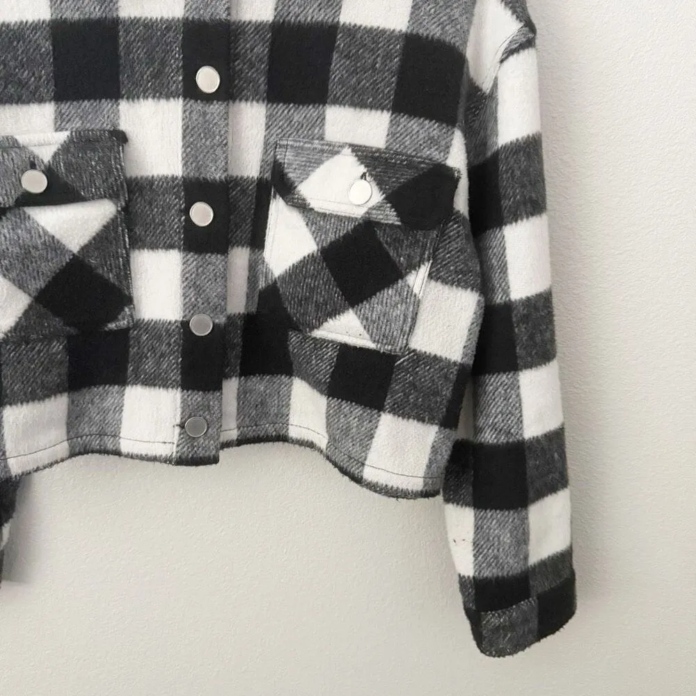 ZARA | White Black Buffalo Check Plaid Cropped Jacket | Size Large - Image 6