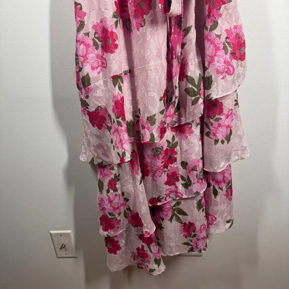 Sugar Lips Celia Asymmetrical Ruffle Midi Dress Women XS Pink Floral Spring Prep - Image 7